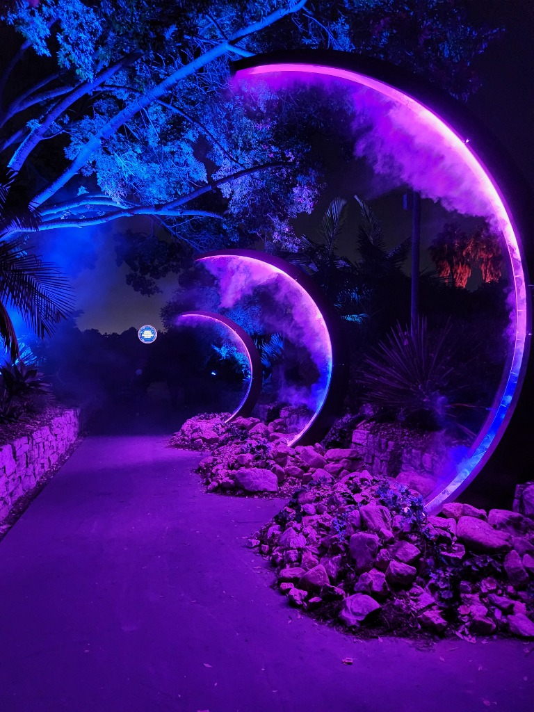 Botanical garden illuminated neon path